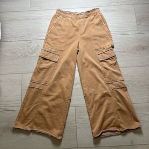 Daily Practice Anthropologie Tan Cargo Sweatpants Wide Leg XSP Women’s